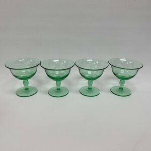 Low Sherbert Clear Light Green Footed Stemmed Glass Glasses 3 7/8" Lot of 4